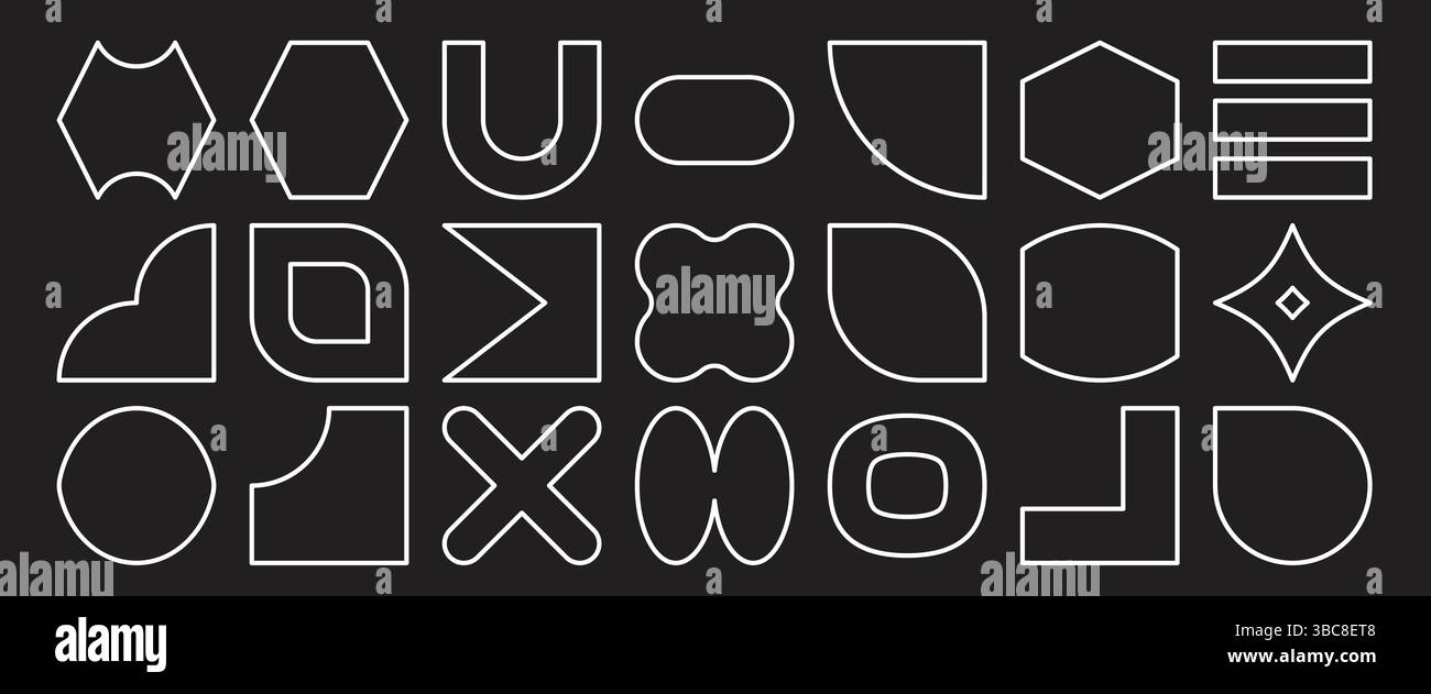 Weiße Rahmen mit geometrischen Grundformen und Figuren. Stock Vektor