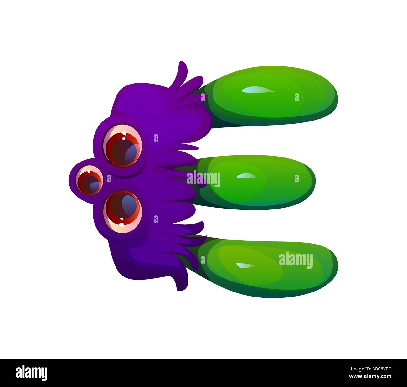 Bizarrer Monster Charakter Zeichentrick Schriftart Buchstabe E. Fantasy Monster Charakter Typeset Zeichen, gruselige Halloween Vogelscheuche Zeichentrick Vektor Typ Symbol. Crazy Horror bogle Personage Kinder ABC Schriftart Element Stock Vektor