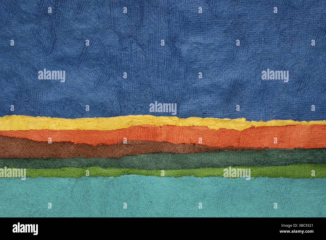 See und Himmel - abstrakte Landschaft mit strukturiertem, farbenfrohem Papier, handgefertigt in Mexiko, Reise- und Urlaubskonzept Stockfoto