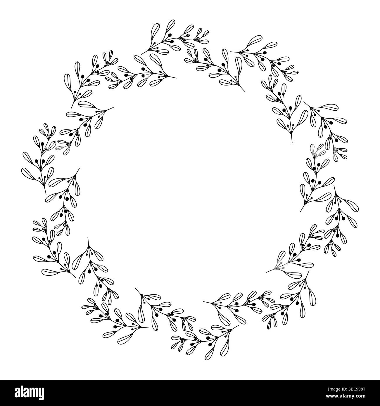 Vektor-Illustration des isolierten kreisförmigen Kranzes in Doodle-Stil Zweigen in einem losen Hand gezeichneten Design, isoliert auf weißem Hintergrund. Stock Vektor Vektor-Illustration des isolierten kreisförmigen Kranzes in Doodle-Stil Zweigen in einem losen Hand gezeichneten Design, isoliert auf weißem Hintergrund. Stock Vektor