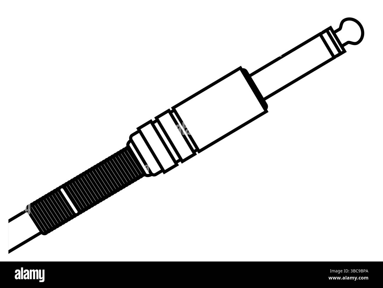 Ein typischer Gitarrenstecker in Kontur auf einem schlichten Hintergrund Stockfoto