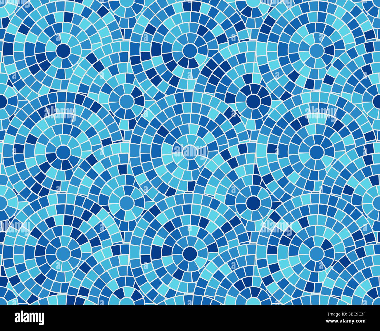 Mosaikfliese mit griechischem Muster mit Meeresstruktur und blauem Hintergrund. römischer Grenzvektor in Rom mit Stein im Meer-Bad. Das Antike Mittelmeer Stock Vektor