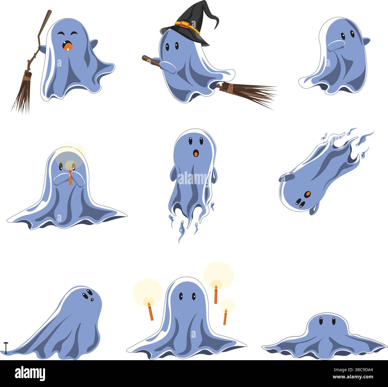 Lustige Geister in der Illustrationskollektion mit weißen Blättern Stock Vektor