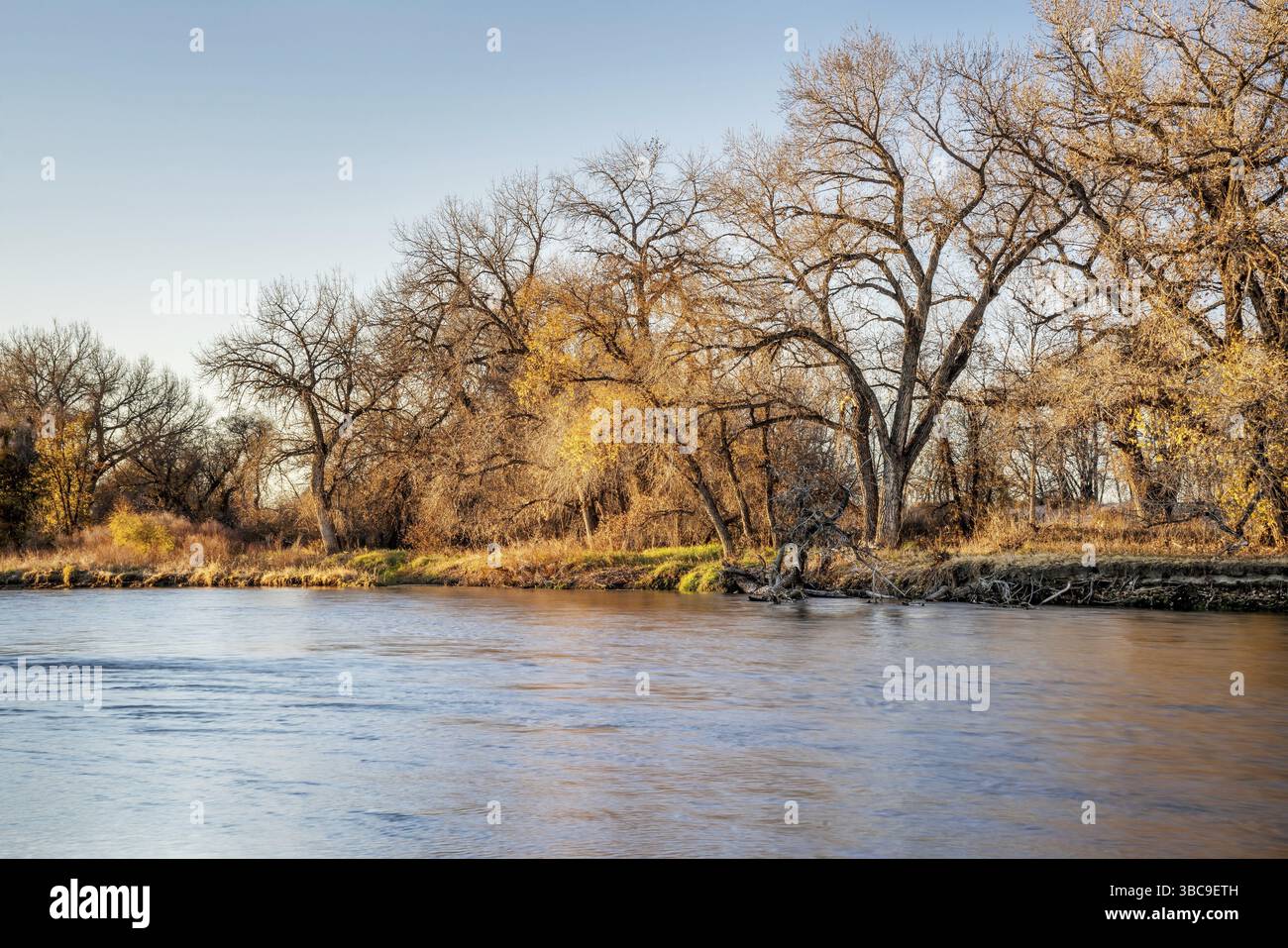 South Platte River in Ost-Colorado zwischen Greeley und Fort Morgan, eine typische Herbst oder Winterlandschaft Stockfoto