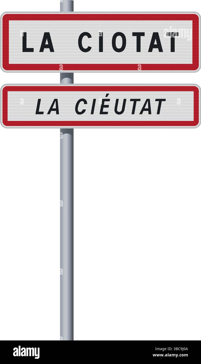 Vektor-Illustration La Ciotat (La Cieutat in der Provence) Stadteingang Straßenschild auf metallischem Pol Stock Vektor