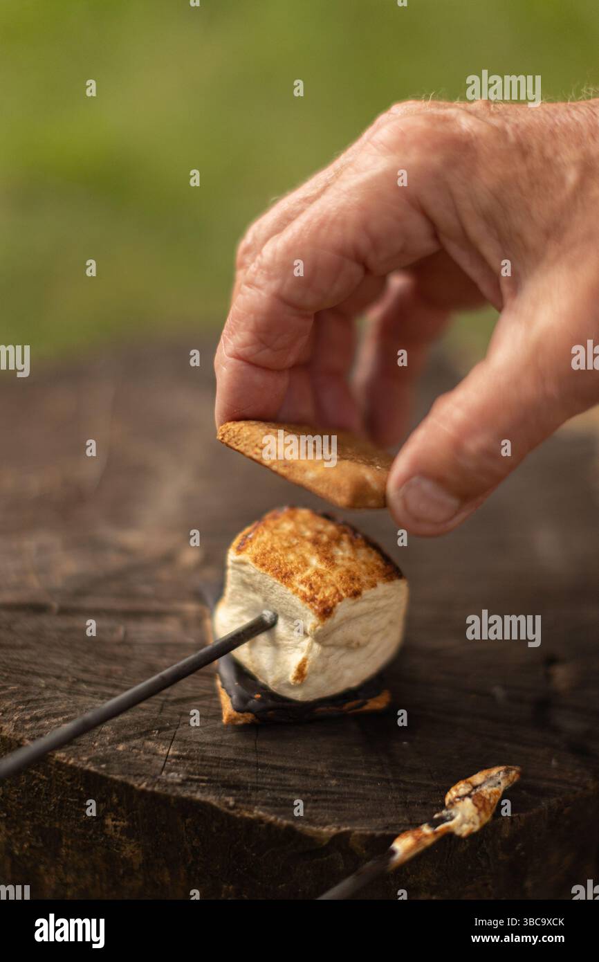 Ich füge dem Smore den besten graham Cracker hinzu Stockfoto Ich füge dem Smore den besten graham Cracker hinzu Stockfoto