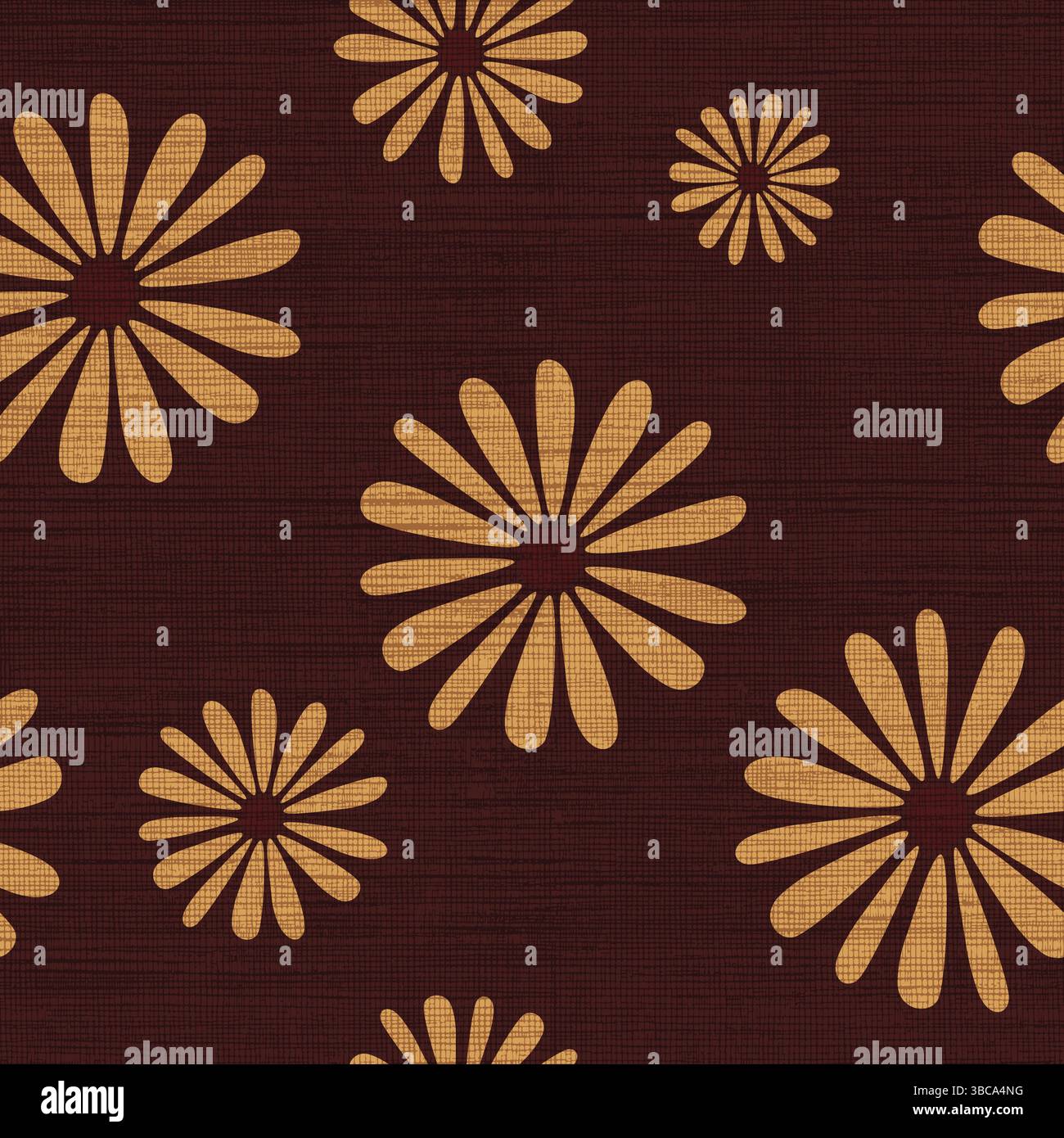 Nahtloses Muster von handgezeichneten Gänseblümchen mit strukturierten Mittelpunkten Leinenhintergrund Stock Vektor