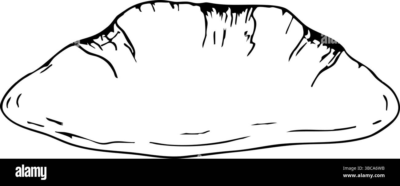 Erste Kommunion symbolisches Brotdesign für zeremonielle Feierlichkeiten. Schwarze Umrisse, weißer Hintergrund. Grafik. Zur Taufe, Hochzeitseinladung Stock Vektor