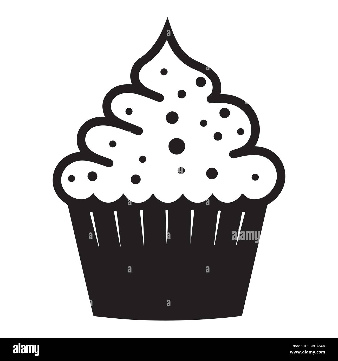 Cupcake mit Streuseln Silhouette von Clipart schwarz-weiß Hintergrund Stock Vektor