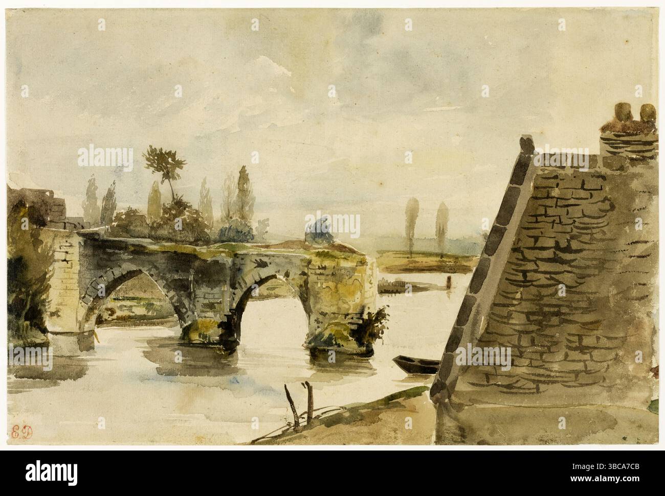 Die alte Brücke in Nantes. Eugène Delacroix. c. 1827. Stockfoto