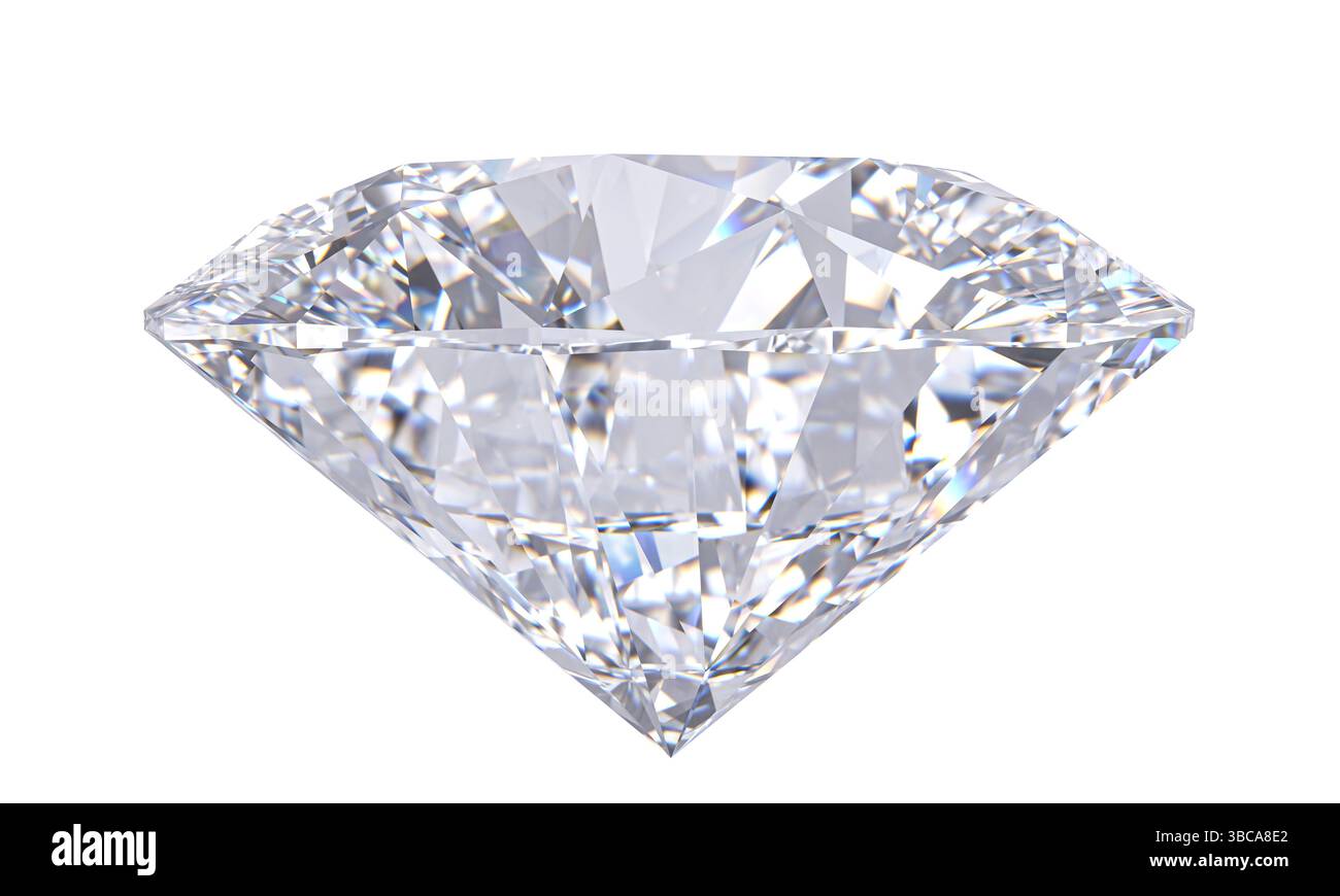 Funkelnder Diamant mit rundem Schliff auf transparentem Hintergrund 3D Stockfoto