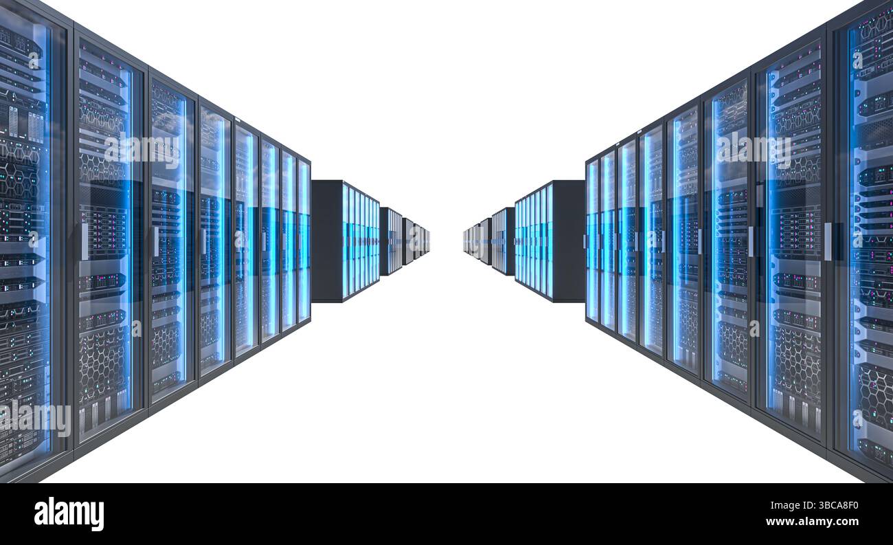 Serverraum mit transparentem Hintergrund 3D Stockfoto