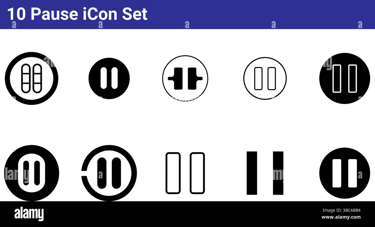 10 Pausensymbol für die Medienwiedergabe und Bedienelemente der benutzeroberfläche Stock Vektor