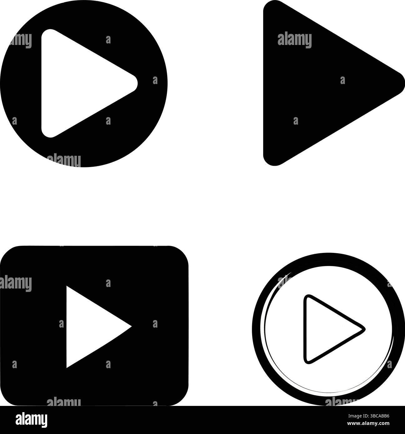 4 Symbole Für Wiedergabetaste: Symbole Für Kreis, Dreieck, Quadrat Stock Vektor