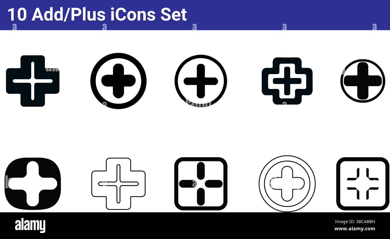 10 Set mit Plus-Symbolen Stock Vektor