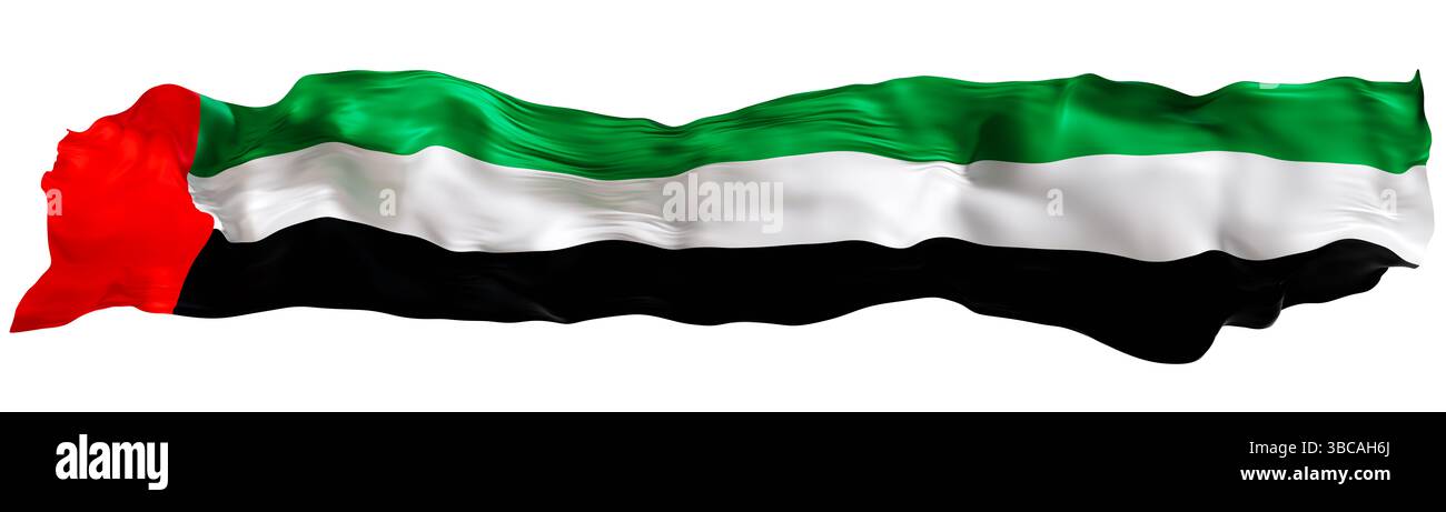 Stilisierte Flagge der Vereinigten Arabischen Emirate isoliert auf weißem Hintergrund. Fußzeile, Kopfzeile oder Trennzeichen. Breiten Panoramaausschnitt. Banner für Patriotik Stockfoto