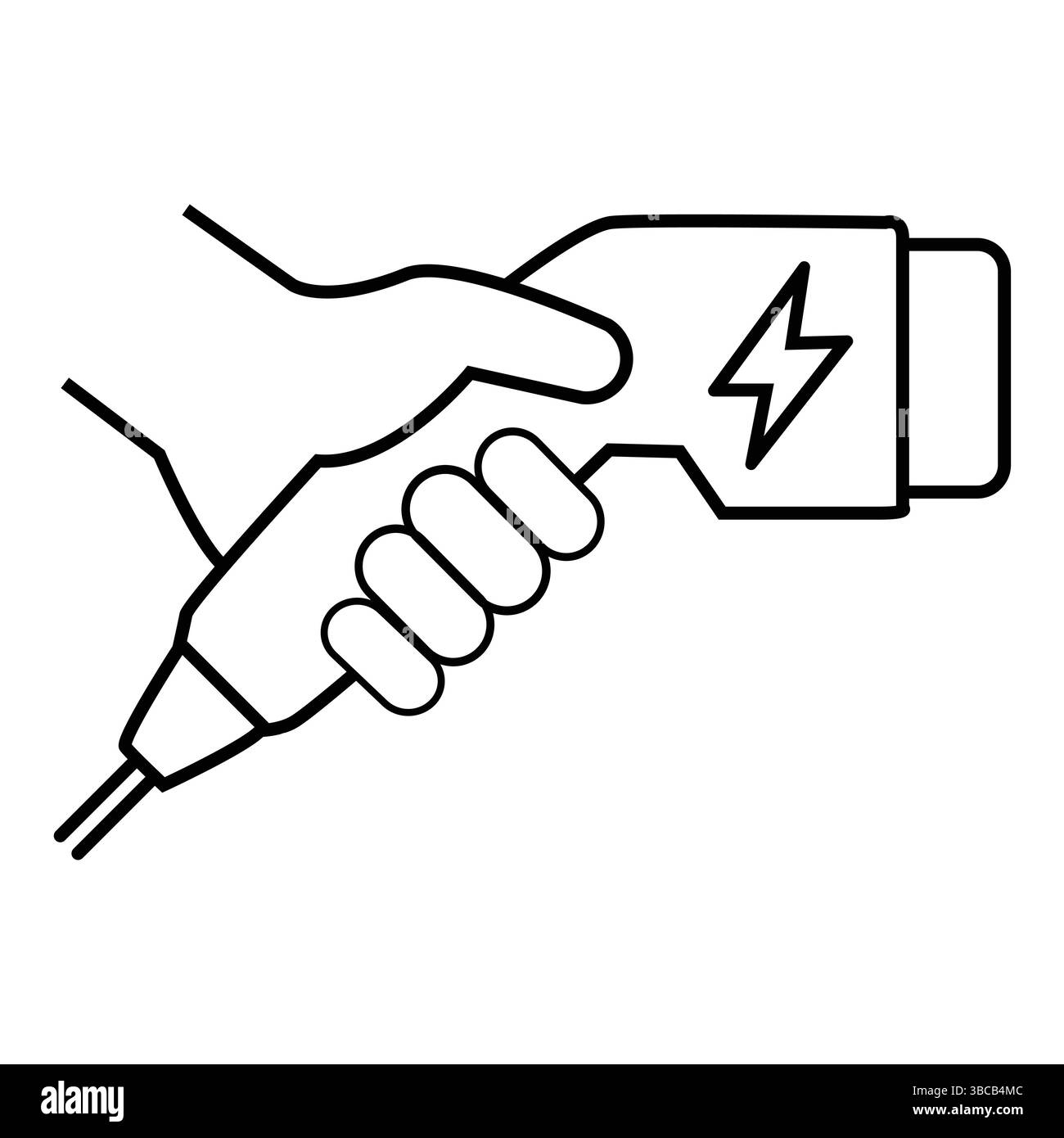Symbol für das Elektroauto des Handladegeräts. Elektroauto mit Steckersymbol, EV-Auto, Logotype für Ladepunkt von Green Hybrid Vehicles, Stock Vektor