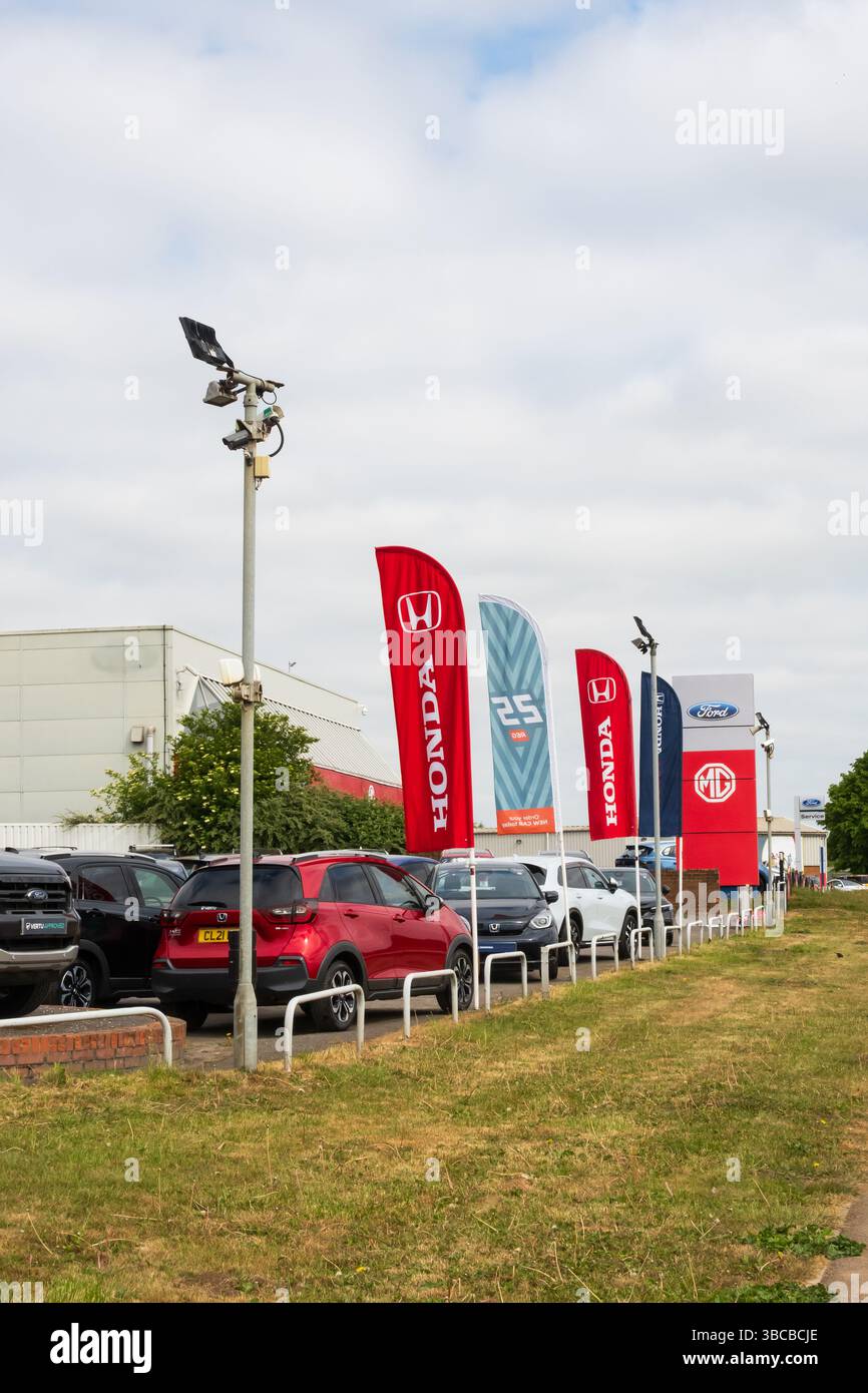Vertu Honda und Evans Halshaw MG Autohändler, Spittlegate Level, Tollemache Rd, Grantham, Lincolnshire, England. Stockfoto