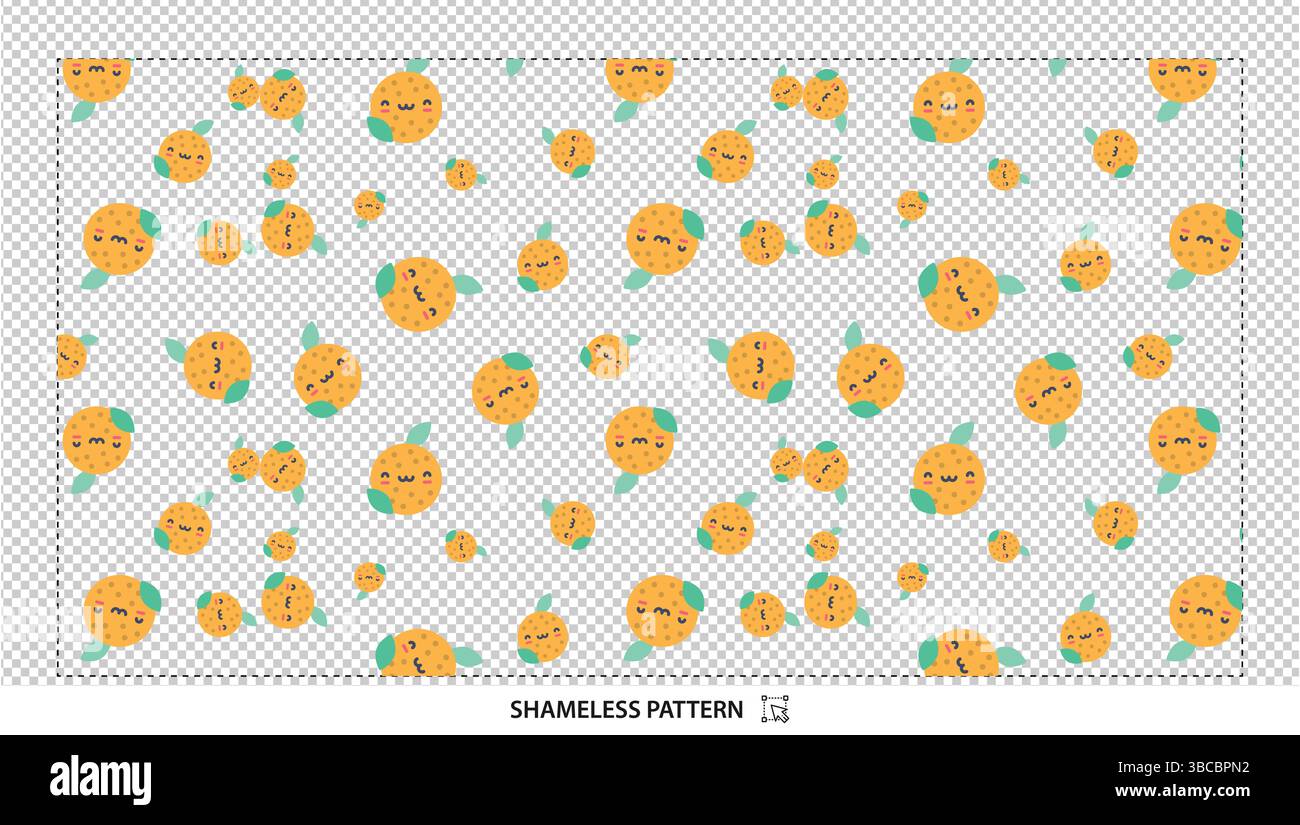 Niedliches Orange Zitrusfrucht Kawaii Gesichter nahtloses Muster für Stoff Digital Papier und Babykleidung Stock Vektor