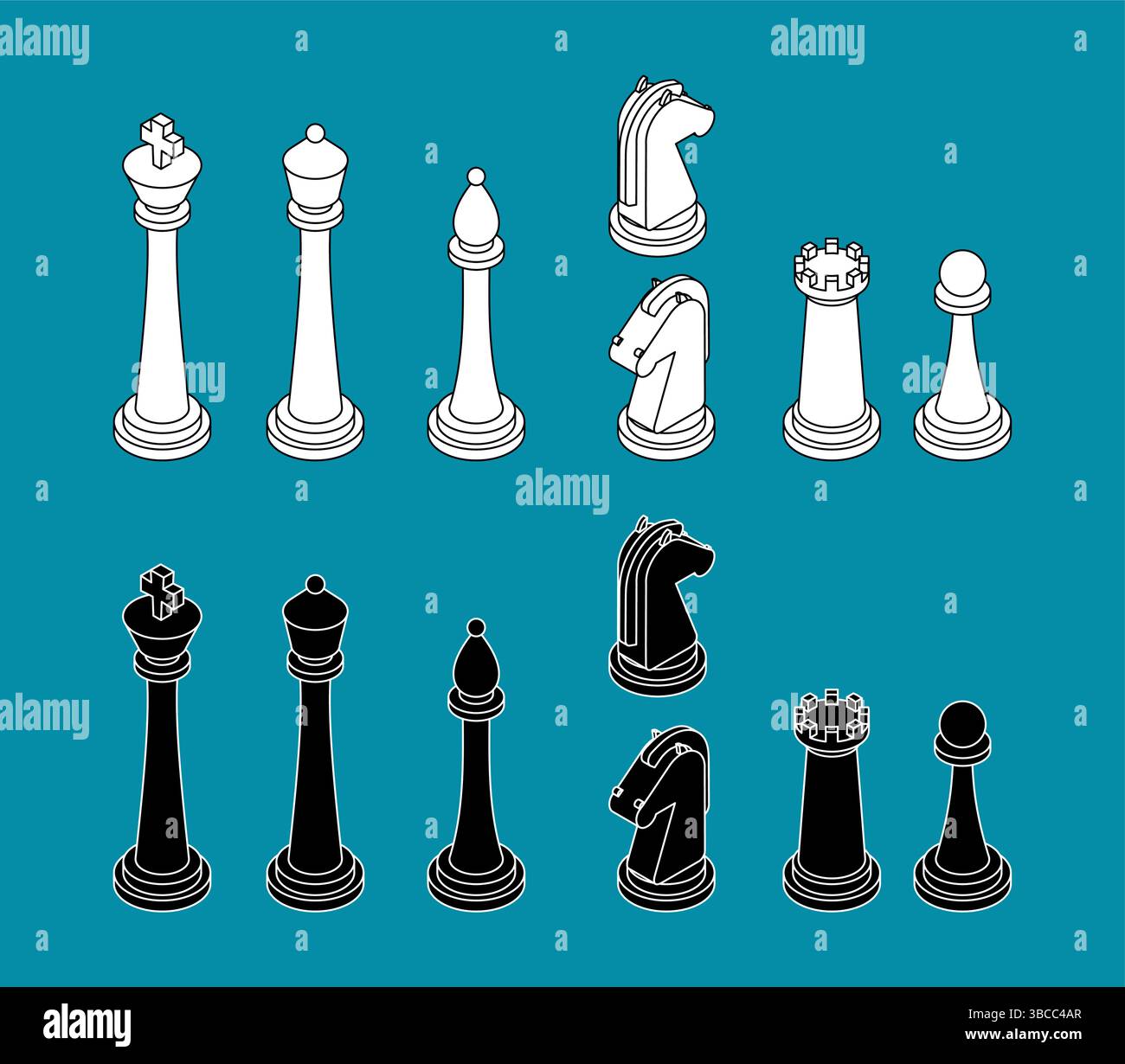 Schachfiguren Set. Set für mobiles Schachspiel Stock Vektor
