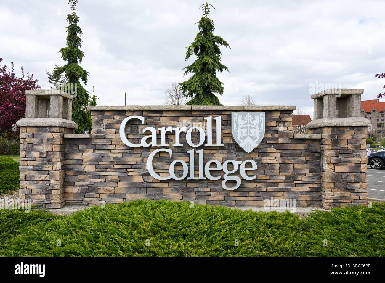 Helena, MT, USA - 4. Mai 2025; Carroll College unterschrieben an der katholischen Tradition Liberal Arts College Stockfoto