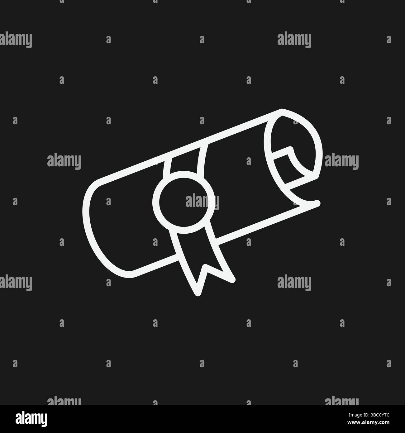 Diplom-Symbol Vektor einfache Umrissdarstellung der Graduierung Scroll mit Dichtung und Farbband Grafik Stock Vektor