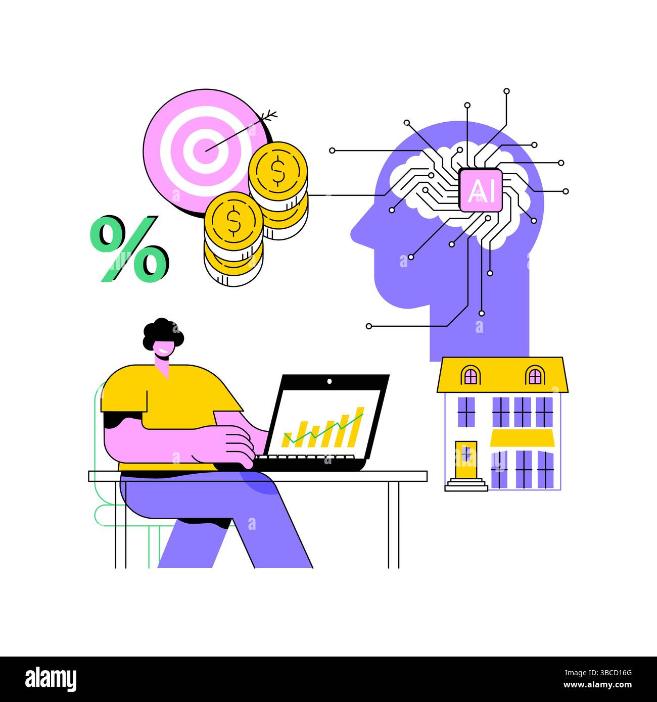 KI-gestützte Hypothekenentscheidungen abstrakte Konzeptvektorillustration. Stock Vektor