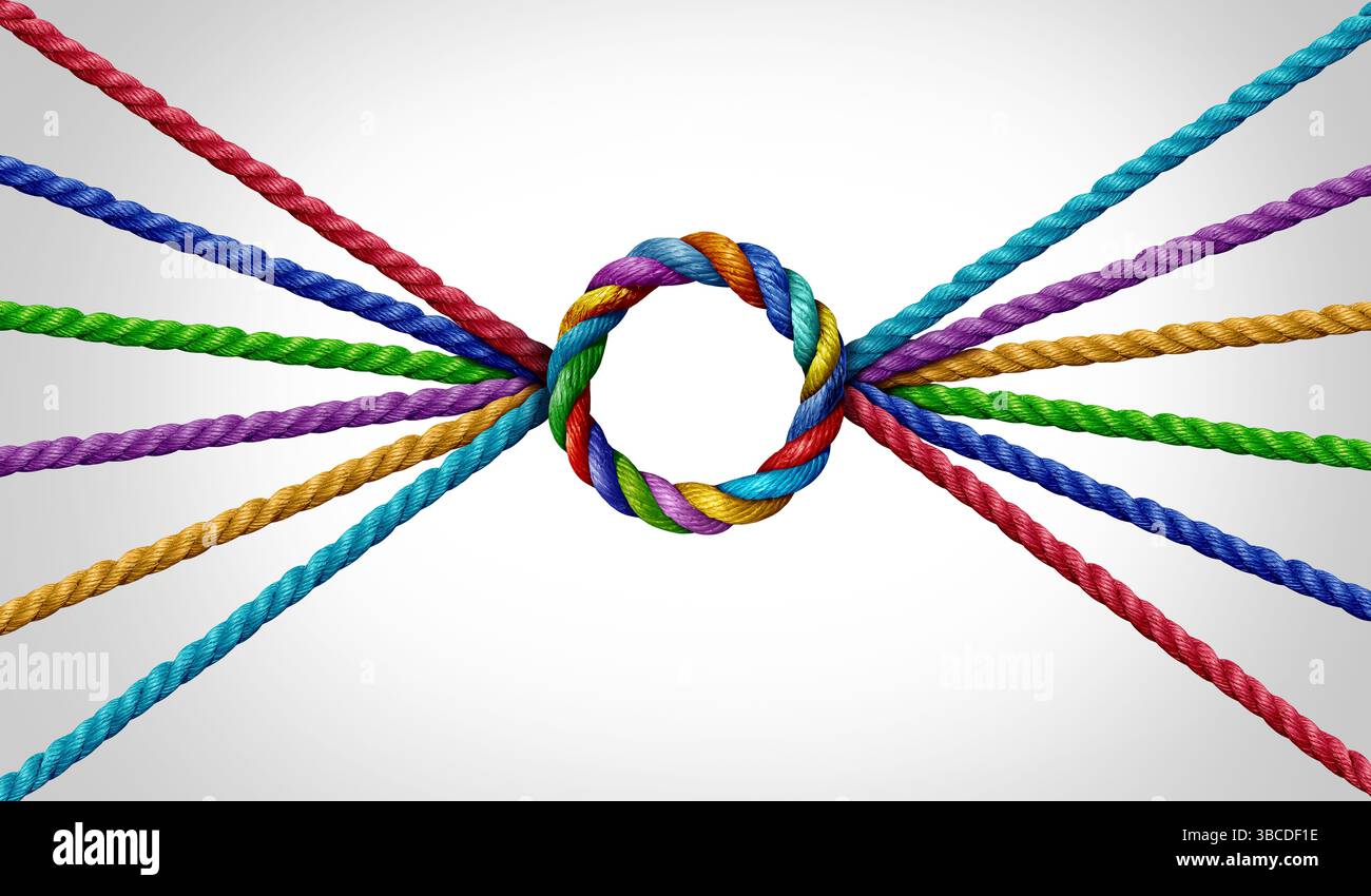 Unity Success Concept verbindet sich in einem perfekten Kreis als Symbol für Teamarbeit oder als Metapher für Geschäftserfolg für den Beitritt zu einer Partnerschaft. Stockfoto
