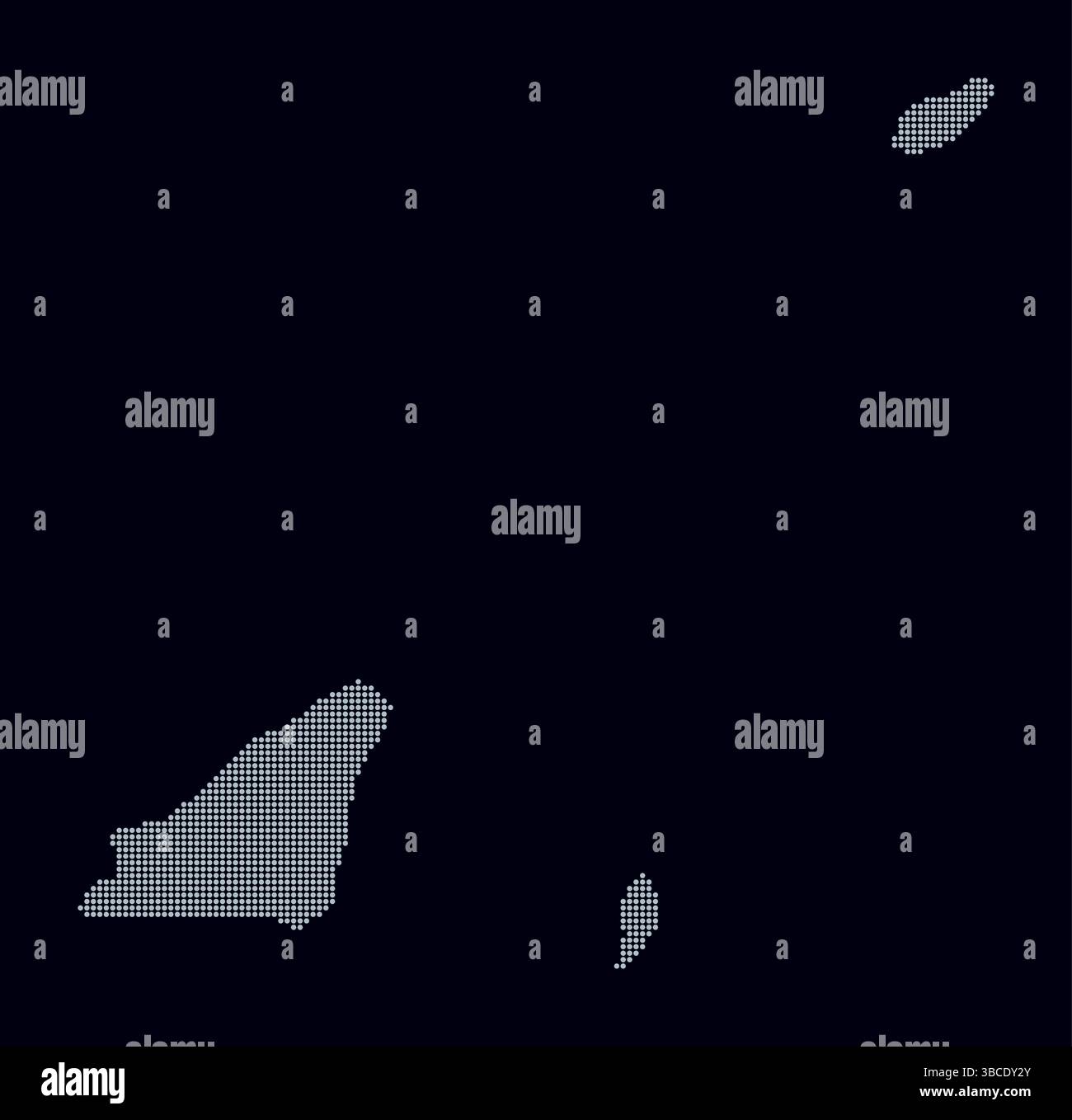 Gepunktete Guernsey-Karte. Digitale Landkarte des Landes auf dunklem Hintergrund. Guernsey-Form mit kreisförmigen Punkten. Farbige Punkte. Kleine Kreise. Stock Vektor