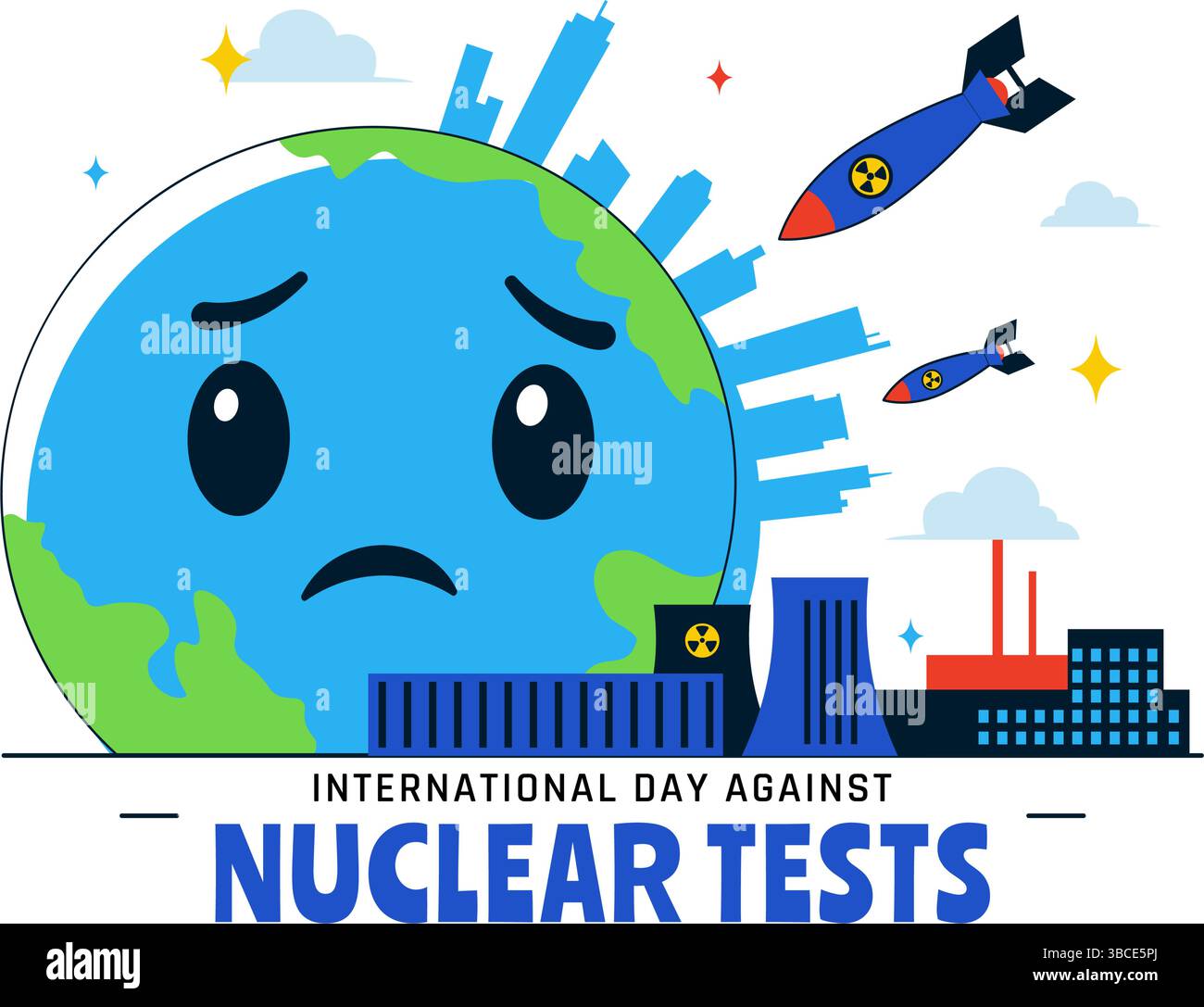 Internationaler Tag gegen Nukleartests Vektor-Illustration für die Feier am 29. August mit der Erde und einer Raketenbombe in einem flachen Hintergrund Stock Vektor