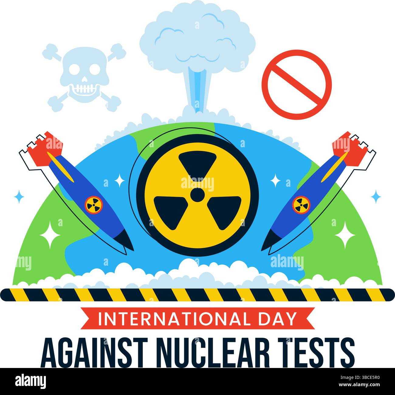 Internationaler Tag gegen Nukleartests Vektor-Illustration für die Feier am 29. August mit der Erde und einer Raketenbombe in einem flachen Hintergrund Stock Vektor