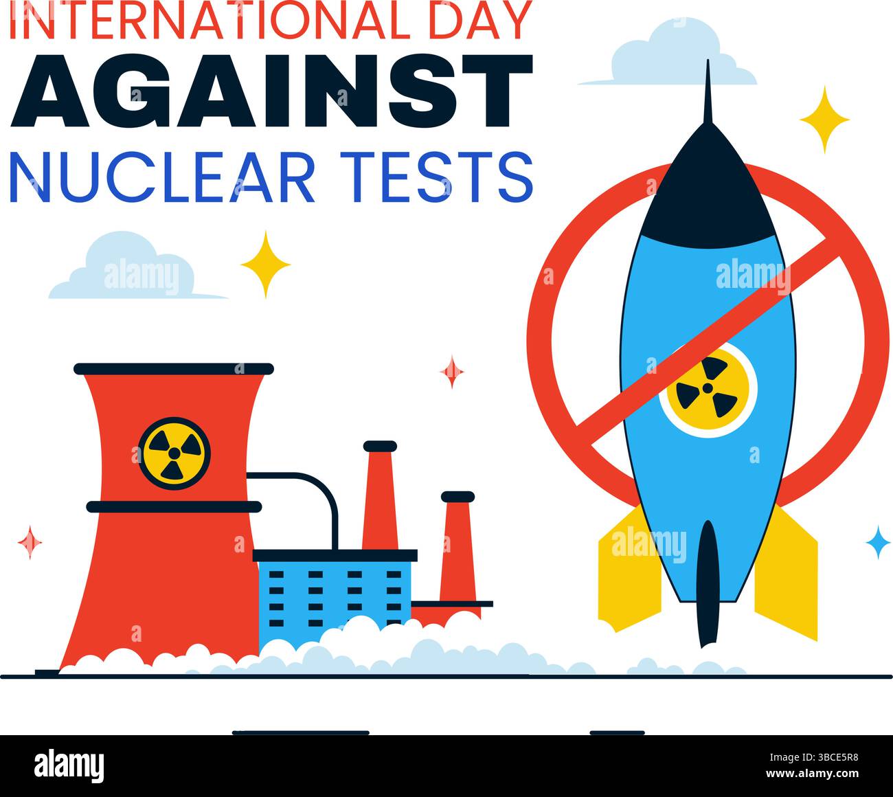 Internationaler Tag gegen Nukleartests Vektor-Illustration für die Feier am 29. August mit der Erde und einer Raketenbombe in einem flachen Hintergrund Stock Vektor