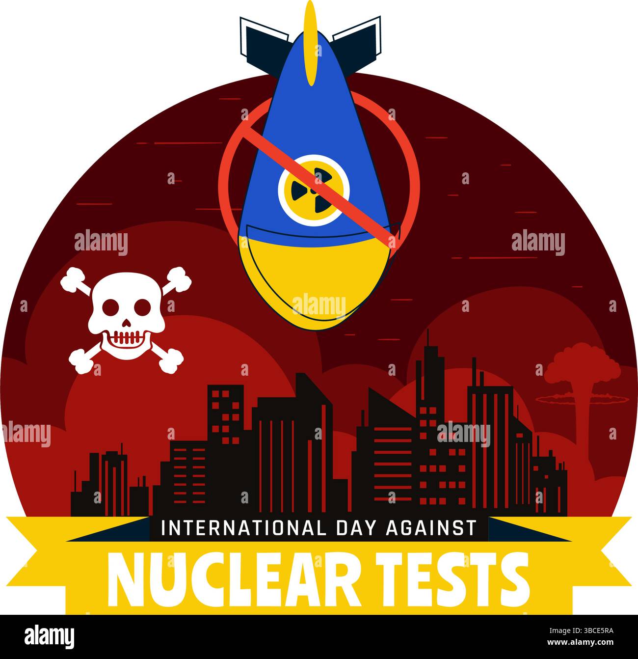 Internationaler Tag gegen Nukleartests Vektor-Illustration für die Feier am 29. August mit der Erde und einer Raketenbombe in einem flachen Hintergrund Stock Vektor