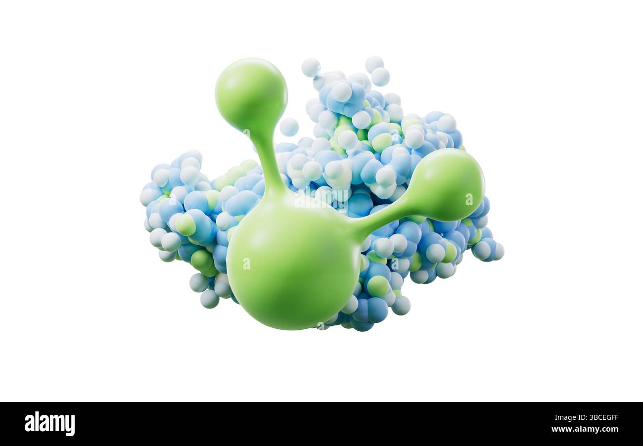 Biologische organische Proteinstruktur und Moleküle, 3D-Rendering. 3D-Abbildung. Stockfoto