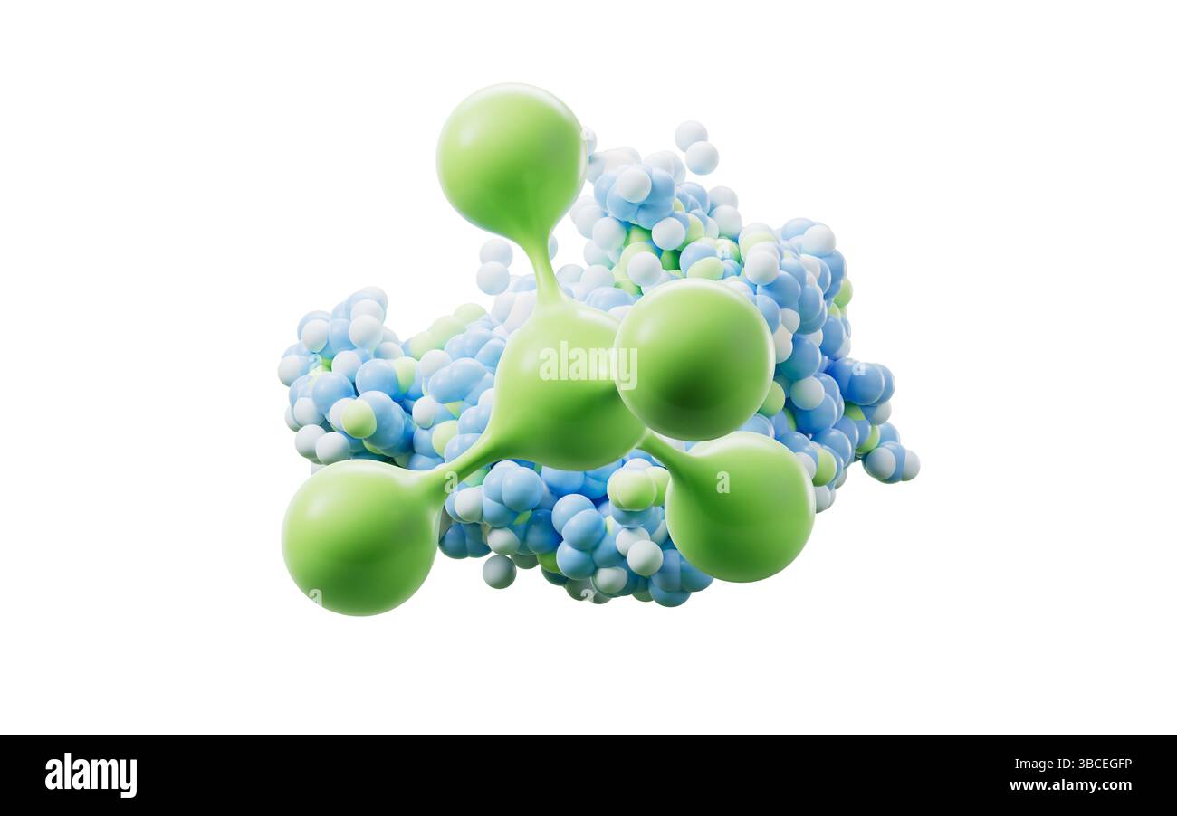 Biologische organische Proteinstruktur und Moleküle, 3D-Rendering. 3D-Abbildung. Stockfoto