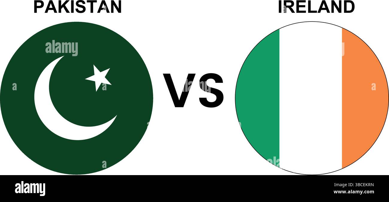 Pakistan vs. Irland Cricket Match Vektor – editierbare Fahnen & nationale Symbole Illustration auf weißem Hintergrund Stock Vektor