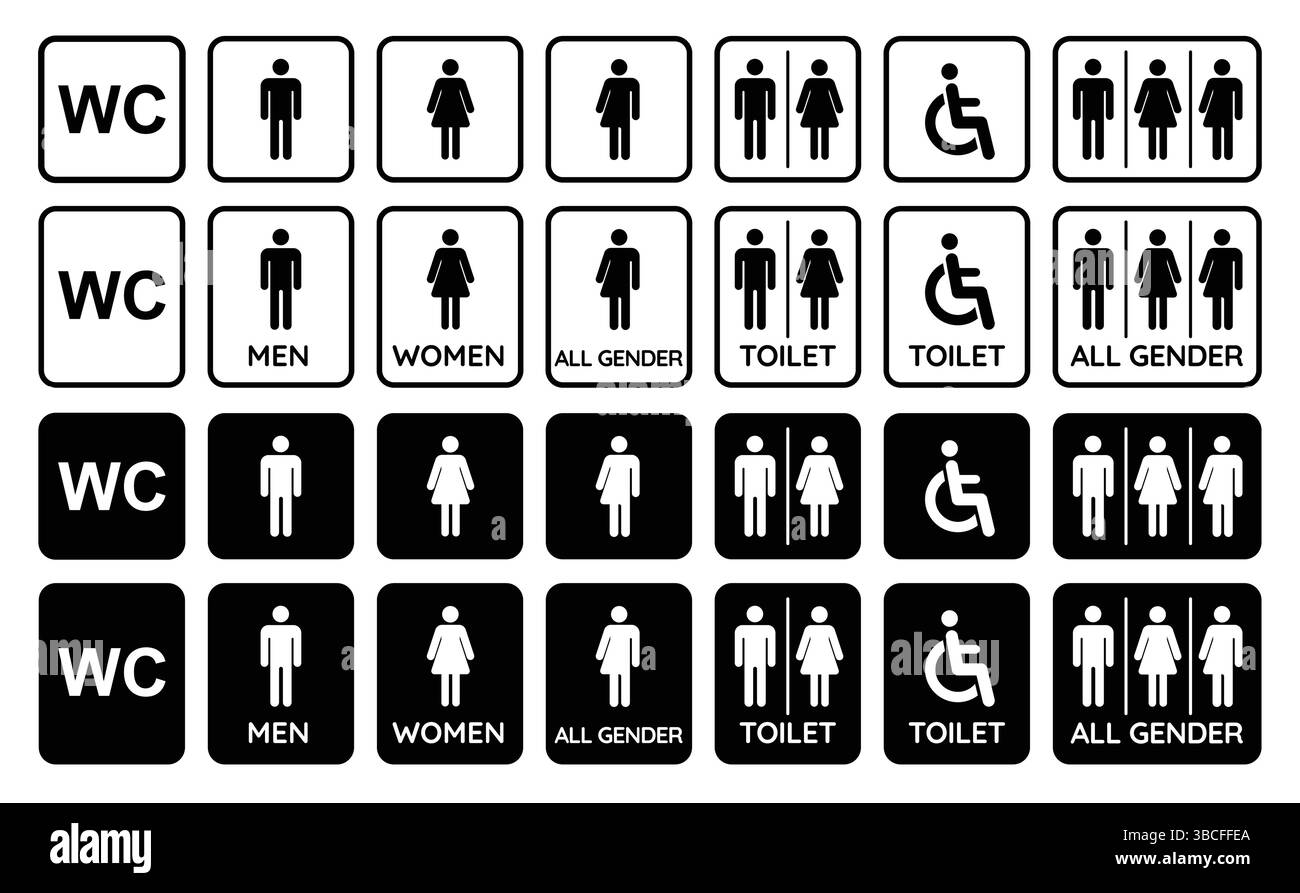 Symbolsatz für Frauen, Männer, alle Geschlechter, Behinderte und Toiletten Stock Vektor