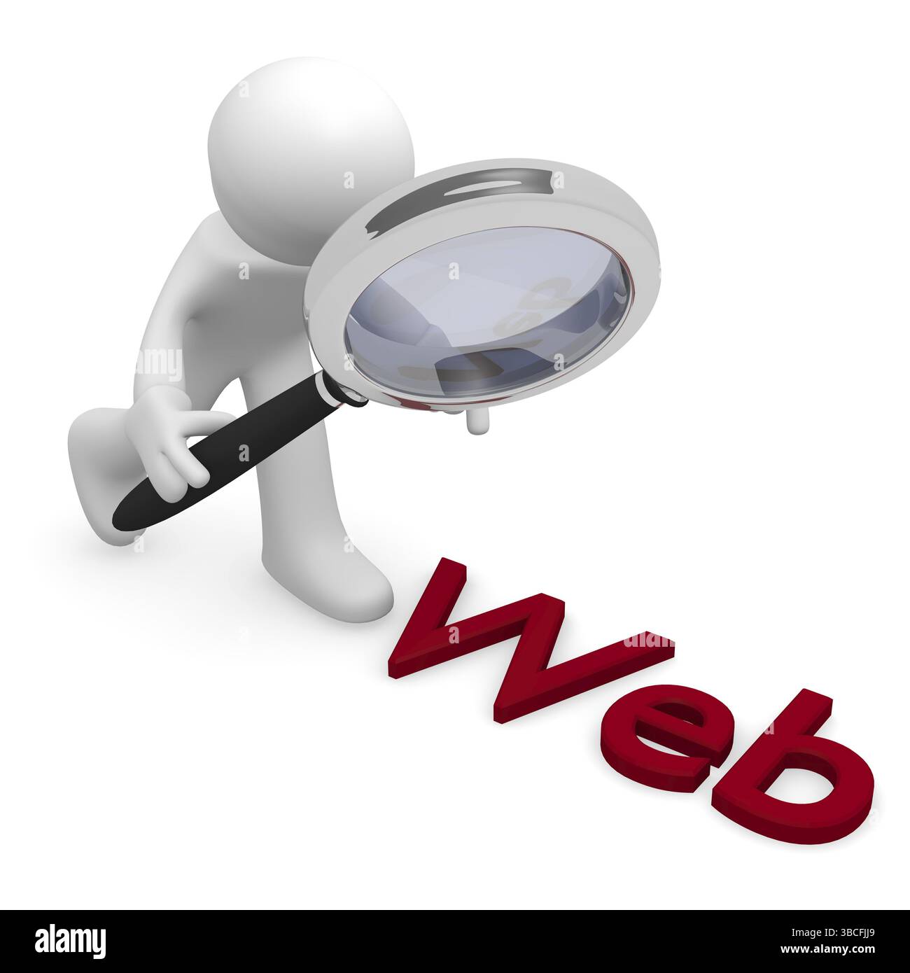 3D Mann mit der Lupe suchen im web Stockfoto