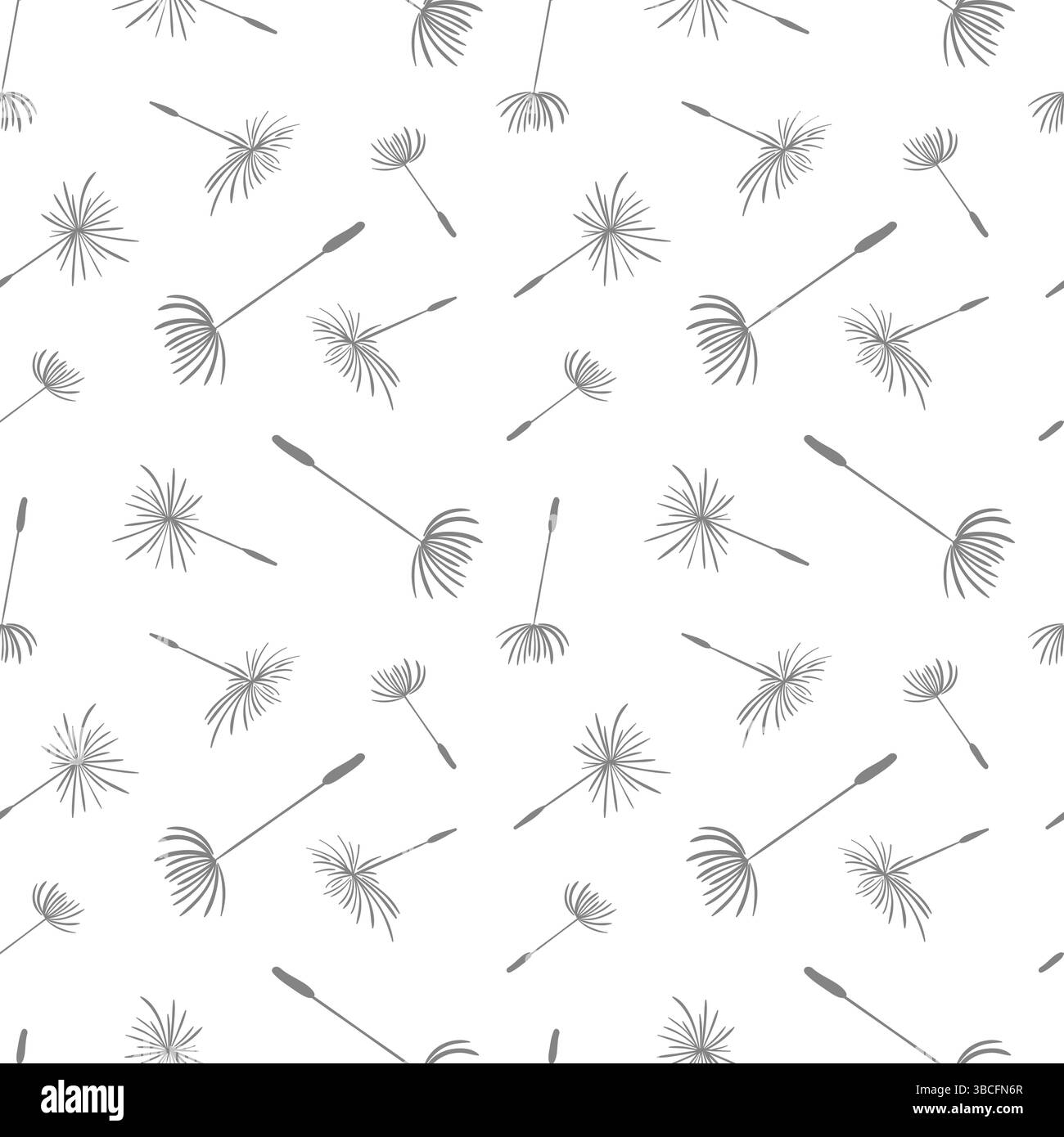 Dieses nahtlose Muster zeigt zarte fliegende Löwenzahnsamen in einem fesselnden Design. Das Design zeigt ein skurriles und luftiges Gefühl, perfekt für Werbung Stock Vektor
