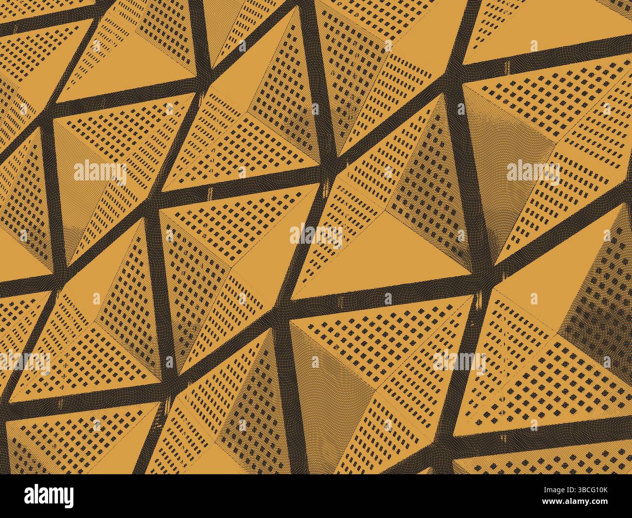 Gravur-Effekt-Illustration einer orangen modernen geometrischen architektonischen Verkleidung mit eckigem Muster Stockfoto