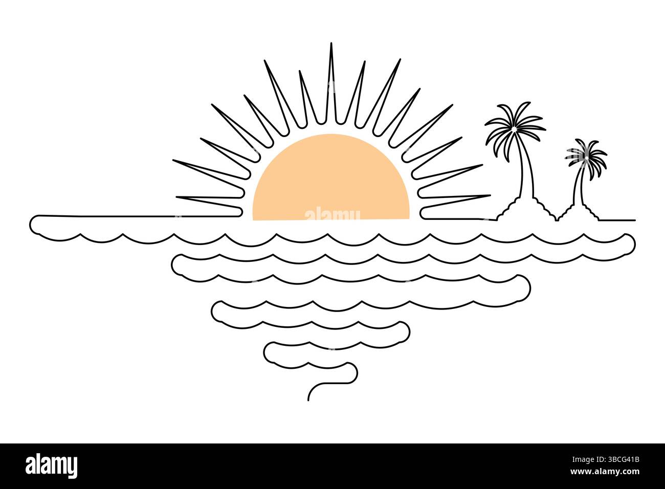 Sonnenuntergang und Wolke durchgehende einzeilige Zeichnung mit minimalistischem Konturvektordesign Stock Vektor