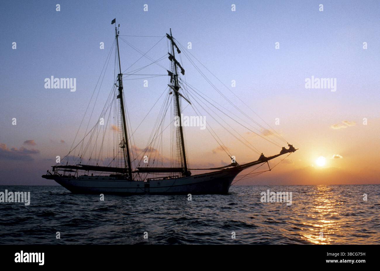 Segelschiff 'Sir Robert', Typenschoner, Tauchkreuzfahrt, Mittelmeer, Sardinien, topsegel-Schoner, zwei Master, Baltimore Clipper, VierkantRigger, Stockfoto
