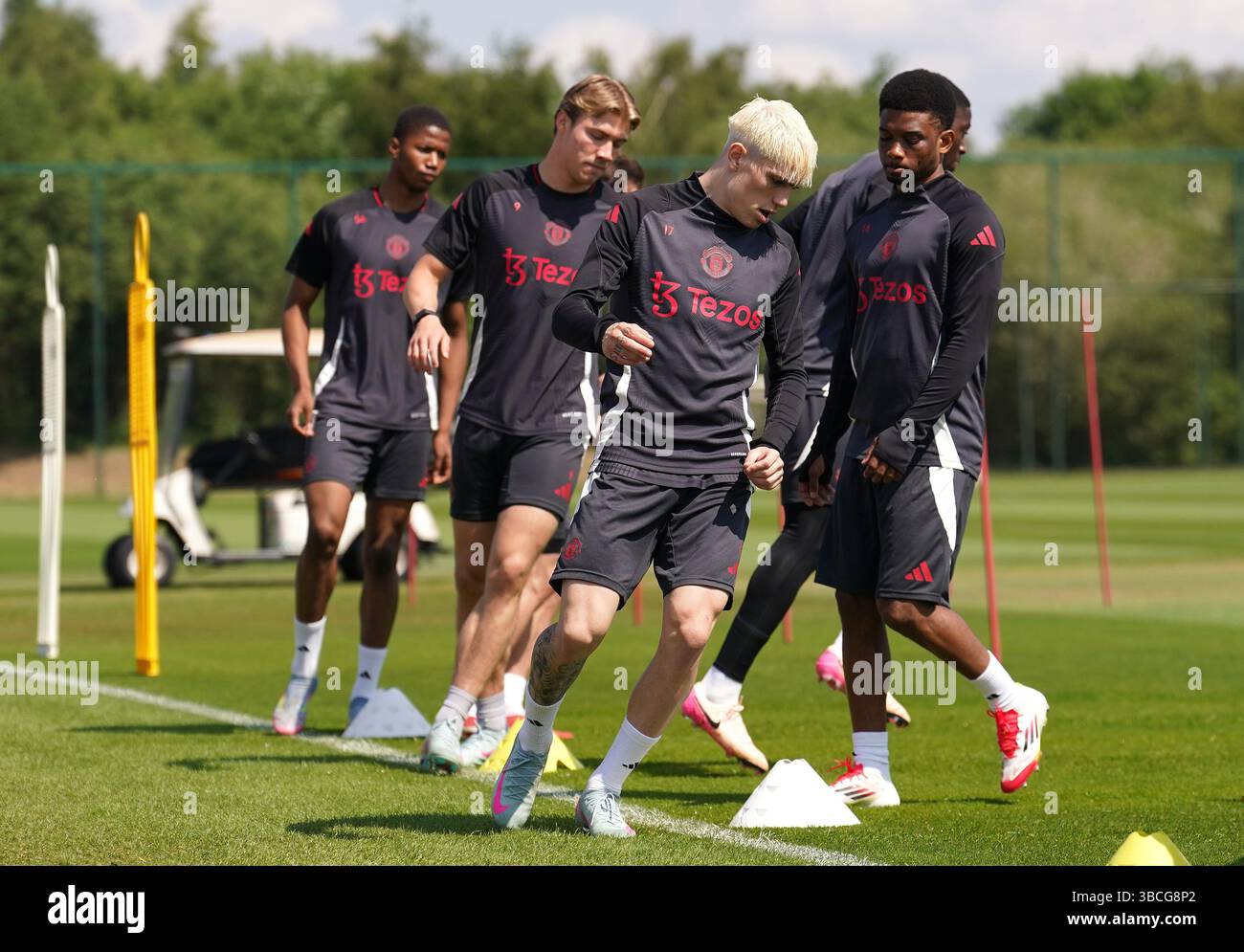 Manchester United Spieler während eines Trainings im Carrington Training Centre, Manchester. Bilddatum: Dienstag, 20. Mai 2025. Stockfoto