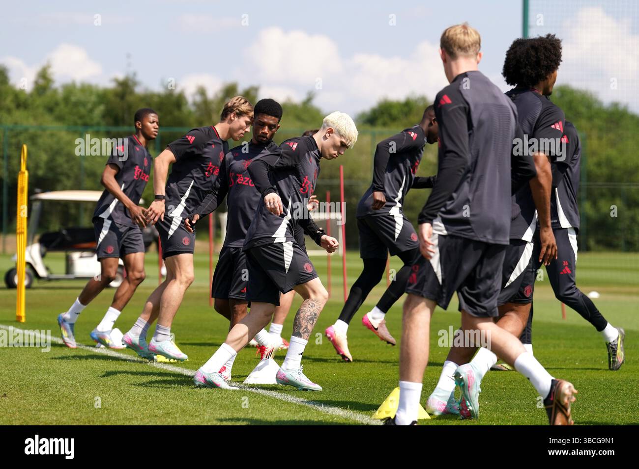 Manchester United Spieler während eines Trainings im Carrington Training Centre, Manchester. Bilddatum: Dienstag, 20. Mai 2025. Stockfoto
