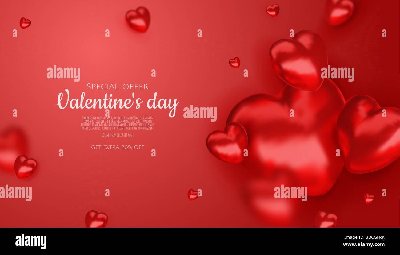 Illustration Liebe Romantik zum valentinstag mit 3D-Feuerballon kariert. Vorlage für Banner-Poster. Stock Vektor
