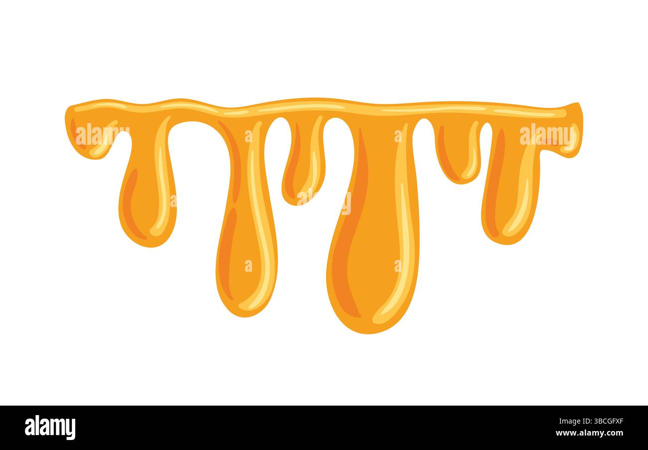 Eine fesselnde Vektor-Illustration von Honig, der langsam tropft. Die glatte, glänzende Textur des Honigs unterstreicht seine satte bernsteinfarbene Farbe und erweckt einen Sinn o Stock Vektor