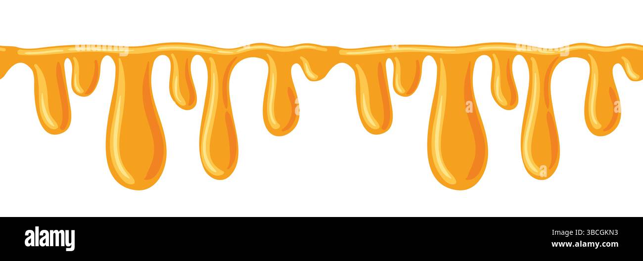 Ein nahtloser Vektorrand mit tropfenden Honigtropfen, der den goldenen Reichtum und die glänzende Textur des Honigs zum Ausdruck bringt. Dieses Design sorgt für einen süßen, natürlichen Look Stock Vektor