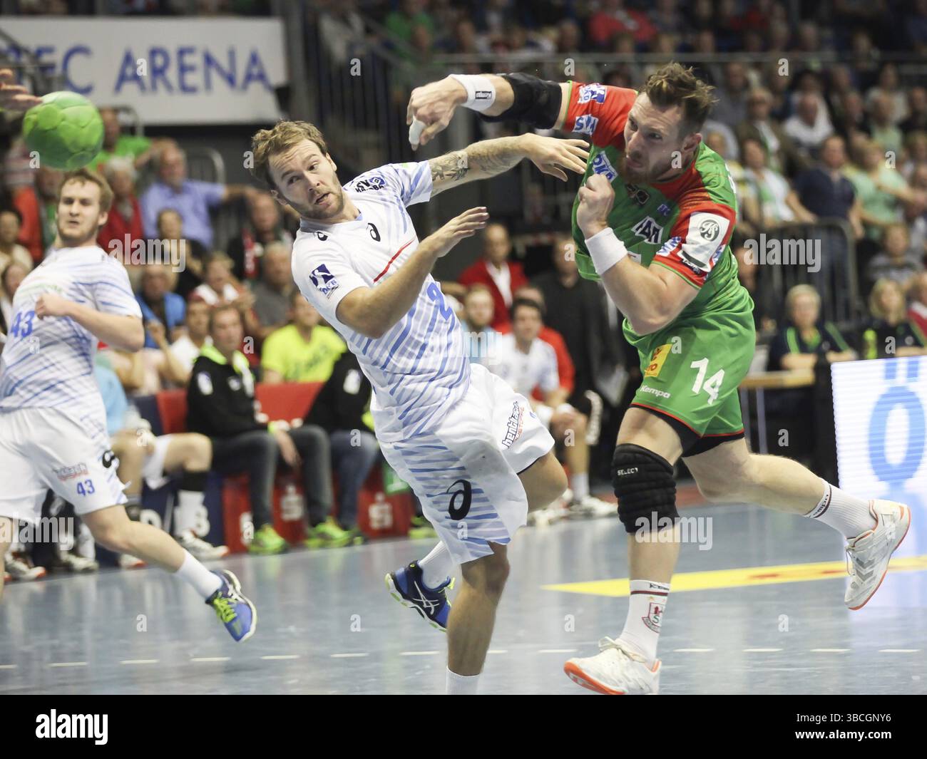 Jacob Bagersted (SC Magdeburg) Bundesliga Saison 2015/16, Spieltag 7 SC Magdeburg-HSV Handball 27.9.15 Stockfoto