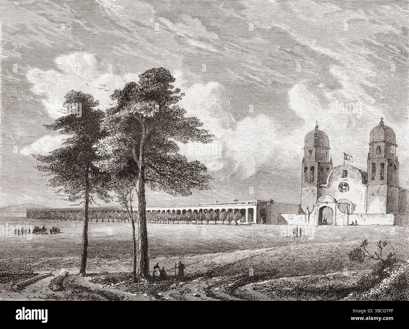 Blick auf die Mission San Luis Gonzaga, Magdalena Plains, im Zentrum von Baja California Sur, Mexiko, 1854-1855. Von der Reise nach Mexiko mit M.E. Vigneaux, 1854-1855. In Le Tour du Monde, veröffentlicht 1862. Stockfoto