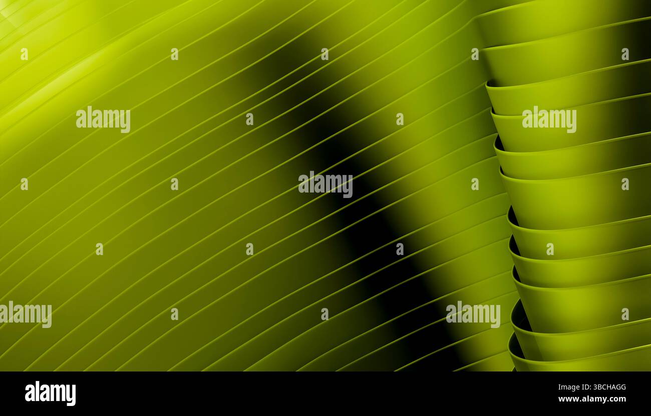 Abstrakte Nahaufnahme leuchtender grüner Linien und Kurven, die ein dynamisches, fließendes Muster bilden. Abbildung des Mixers Stockfoto